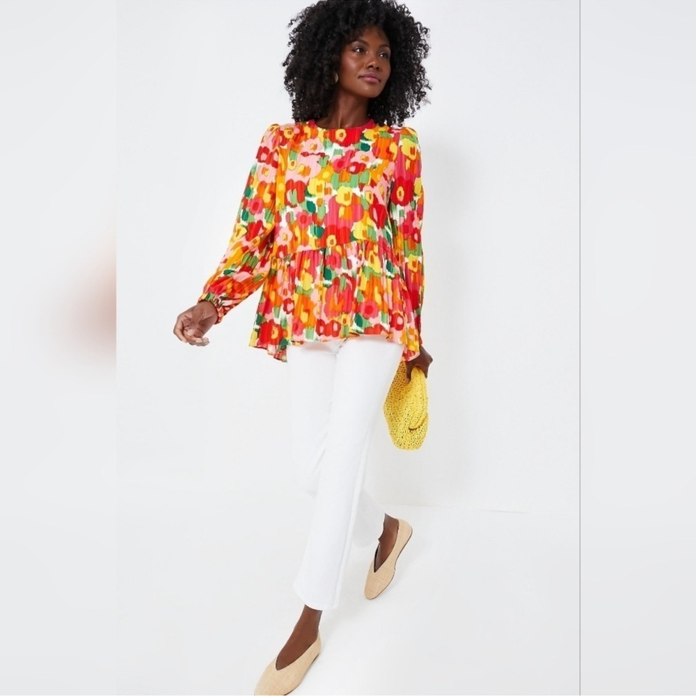Tuckernuck Pomander Place Magnolia Watercolor Carlota Blouse Top size Medium - Picture 3 of 11